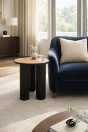 Modern Round Side Table Black Fluted Base Wood Top Living Room Accent End Table Nightstand