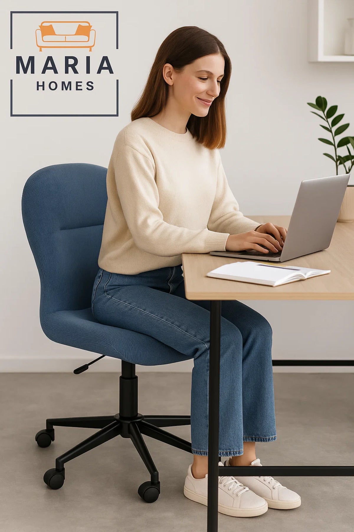 Ergonomic Blue Fabric Swivel Office Chair with Wheels Ð Comfortable Desk Chair for Work & Study