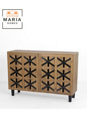 Large Rustic Shoe Rack Cabinet with Black Cross Design Ð 4-Door Wooden Storage Unit for Entryway