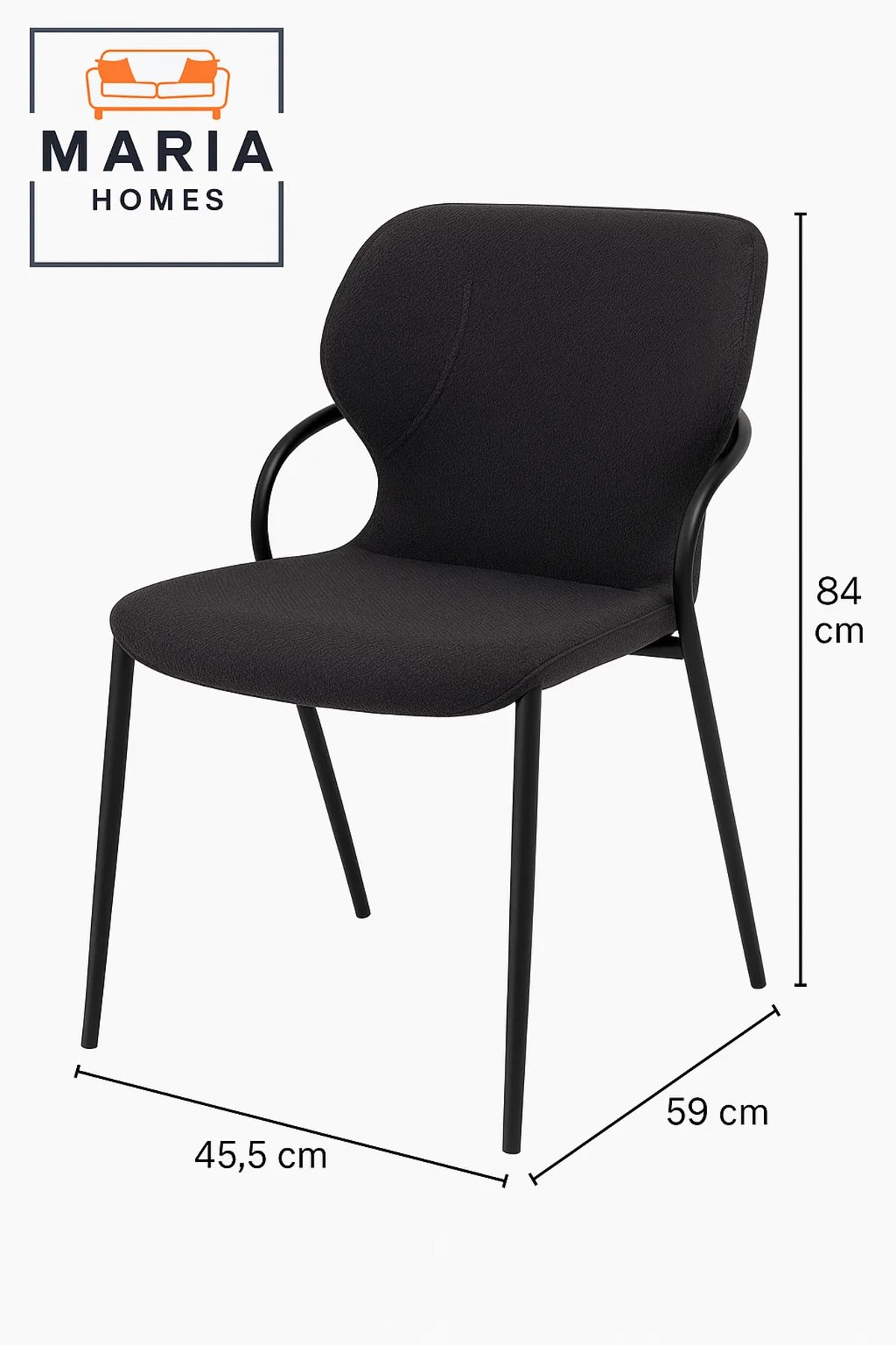 Modern Black Fabric Dining Chair with Curved Back Ð Comfortable Padded Seating