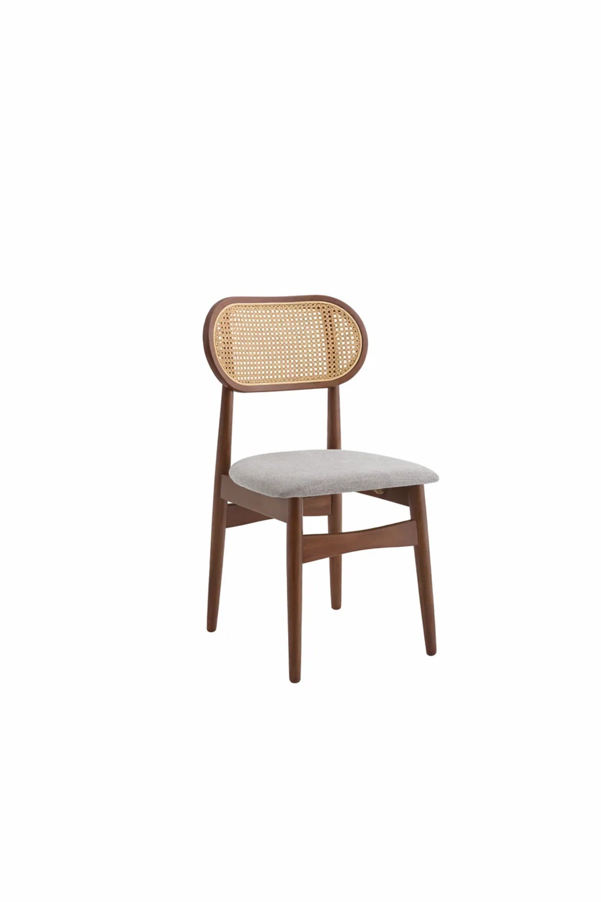 Dark Brown Wooden Dining Chair with Rattan Backrest Upholstered Seat 86cm Height dark