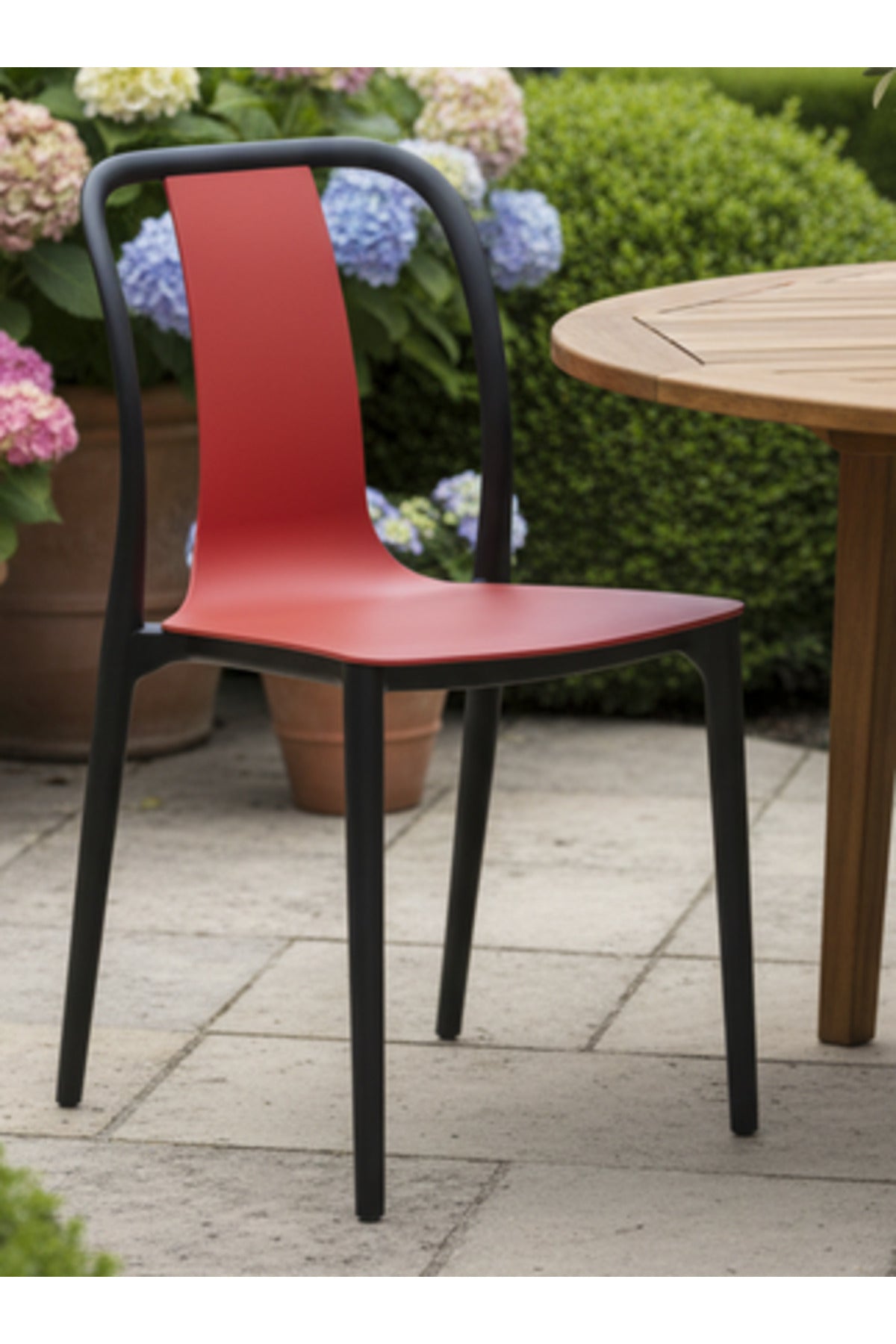 Bold Red Plastic Chair with Black Frame, 88x41x47 CM