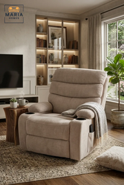MARIA HOMES Swivel Glider Recliner Chair, Beige Fabric, Cup Holders, Padded Armrests, Manual Recline