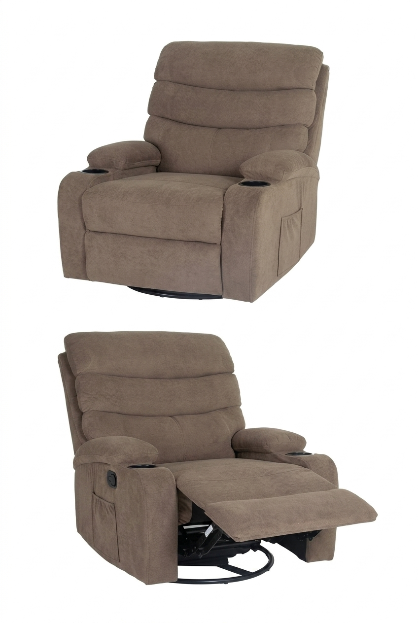 MARIA HOMES Manual Recliner Chair, Beige, Padded Upholstery with Cup Holders, Single Seater