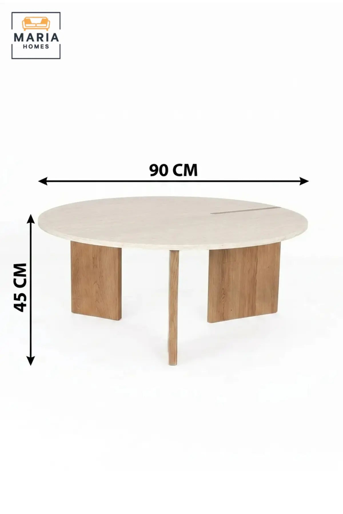 Modern Round Coffee Table with Wooden Top and Sculptural Panel Legs, Contemporary Center Table for Living Room, Lounge, Apartment and Office