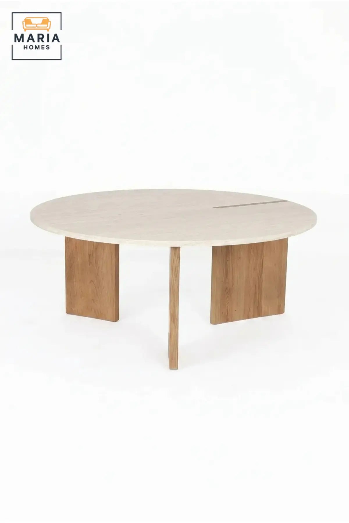 Modern Round Coffee Table with Wooden Top and Sculptural Panel Legs, Contemporary Center Table for Living Room, Lounge, Apartment and Office