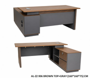 Modern Executive Office Desk with Wireless Charging – Brown Wood Top & Gray Finish, Spacious Workstation with Cable Management