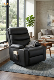 MARIA HOMES Black Leather Recliner Chair, Padded Armrests, Swivel Base, Single Seater